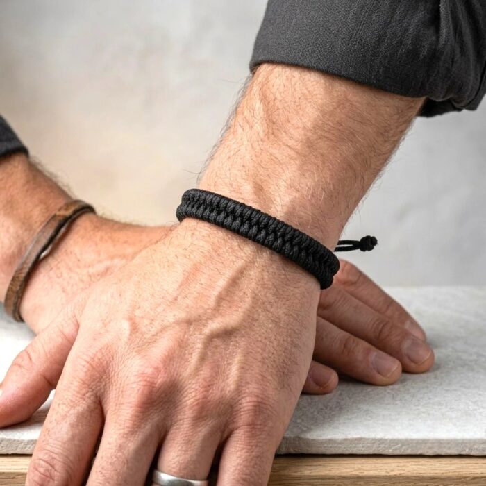 Bold Black Thread Protection Bracelet - Image 3