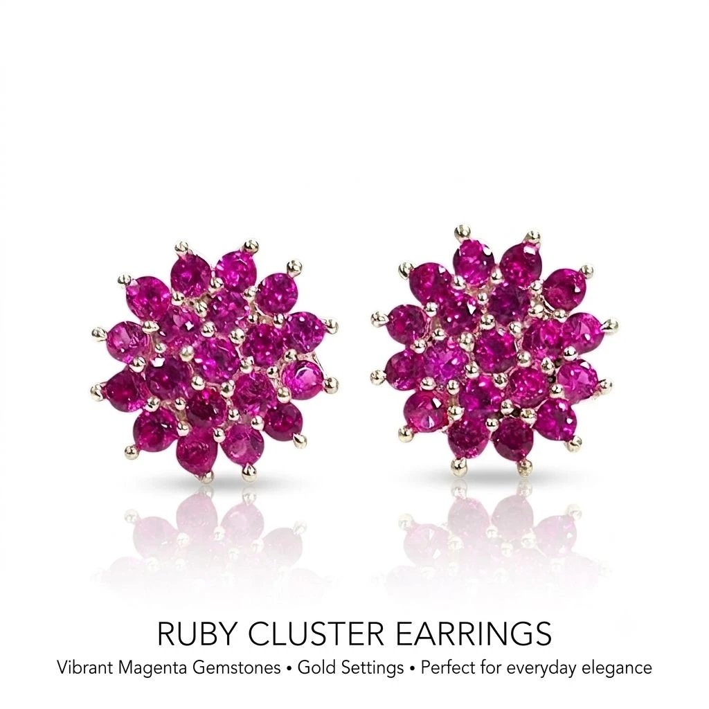 1789673633114.webp 925 Sterling Silver Ruby Cluster Stud Earrings - Image 1