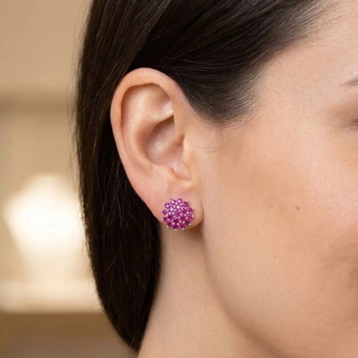 925 Sterling Silver Ruby Cluster Stud Earrings - Image 3