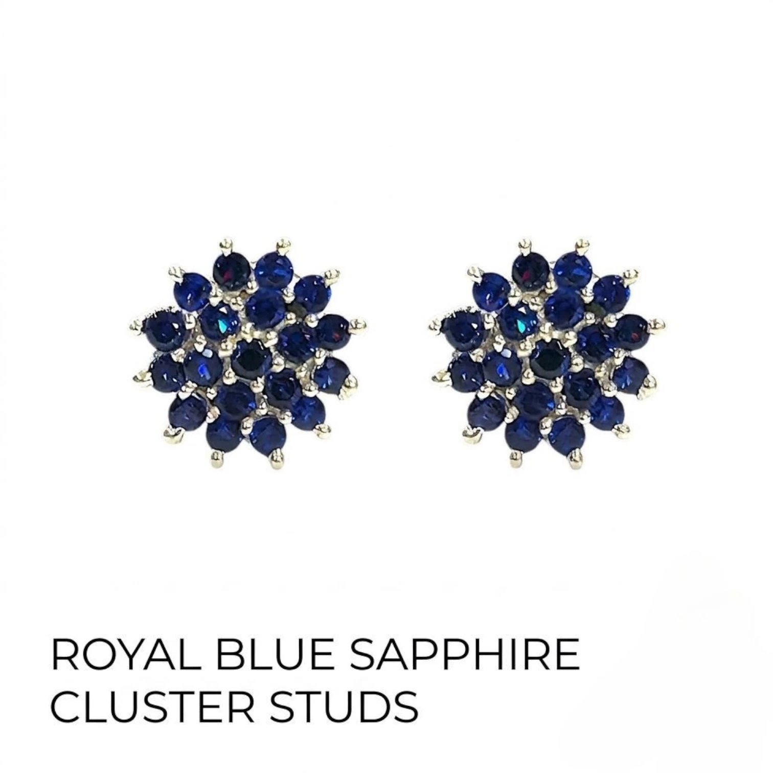 1789679117326.webp 925 Sterling Silver Royal Blue Sapphire Cluster Studs - Image 1