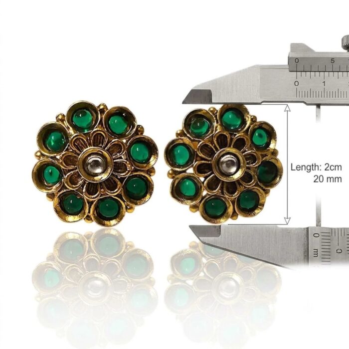 Rajkot Gold-Plated Royal Green Ear Studs - Image 3