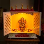 Wooden Mandir for Home | Red - Golden with Doors - 24 in x 29 in x 12in - Image 2
