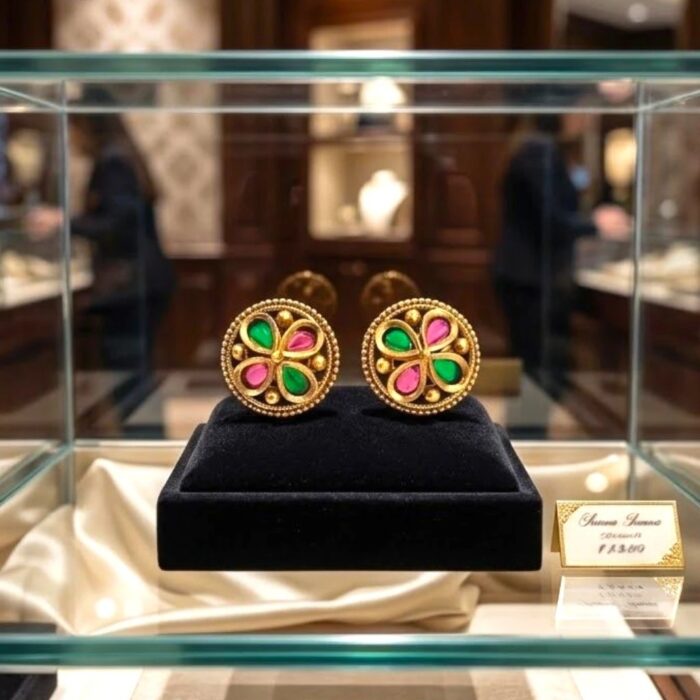 Rajkot Navratna Motif Gold Plated Studs - Image 5