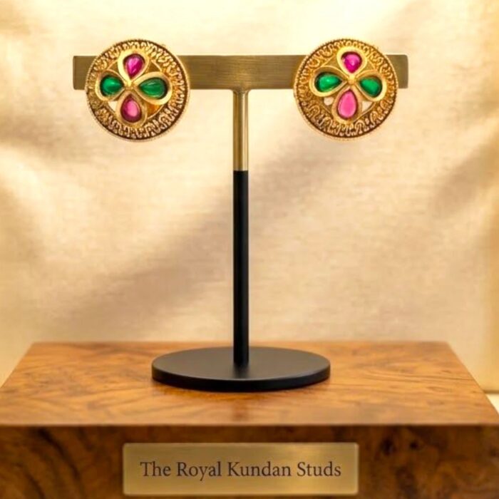 Rajkot-Crafted Gold-Plated Stone Ear Studs - Image 7