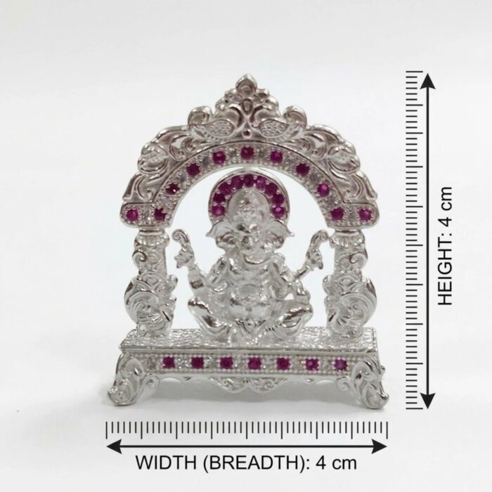 Pure Silver Lord Ganesha Idol with Ruby Accents - Image 9