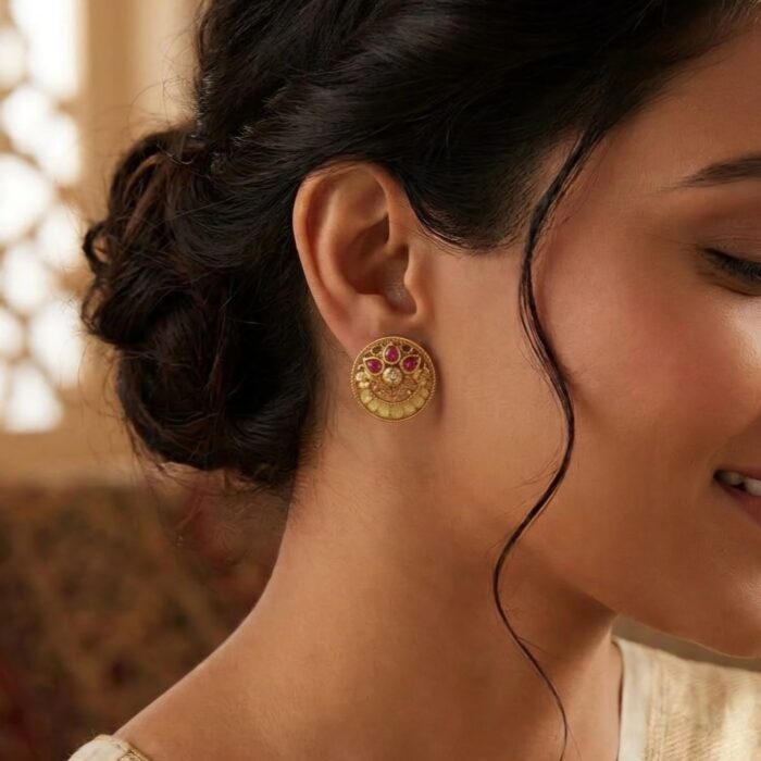 Rajkot Ruby & Diamond Gold-Plated Studs - Image 5