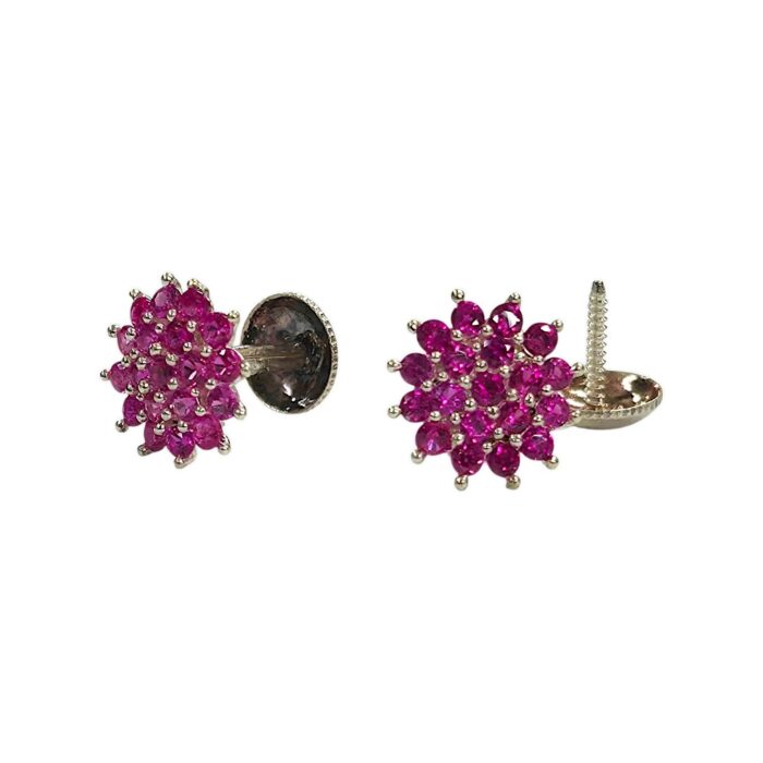 925 Sterling Silver Ruby Cluster Stud Earrings - Image 2