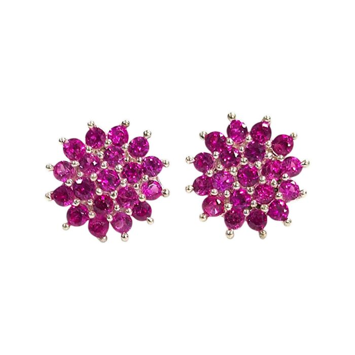 925 Sterling Silver Ruby Cluster Stud Earrings - Image 6