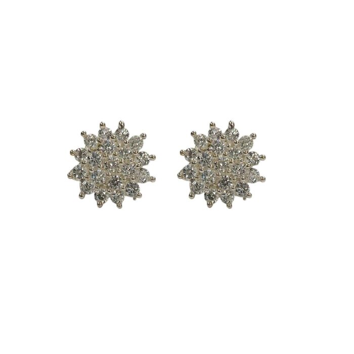 925 Sterling Silver White Cluster Stud Earrings - Image 7