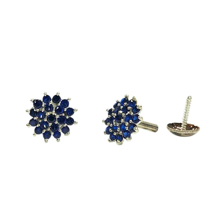925 Sterling Silver Royal Blue Sapphire Cluster Studs - Image 2