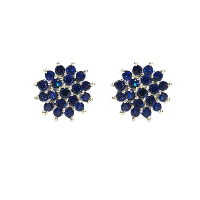 925 Sterling Silver Royal Blue Sapphire Cluster Studs - Image 4