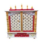 Wooden Mandir for Home | Red - Golden with Doors - 24 in x 29 in x 12in