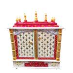 Wooden Mandir for Home | Red - Golden with Doors - 24 in x 29 in x 12in - Image 7