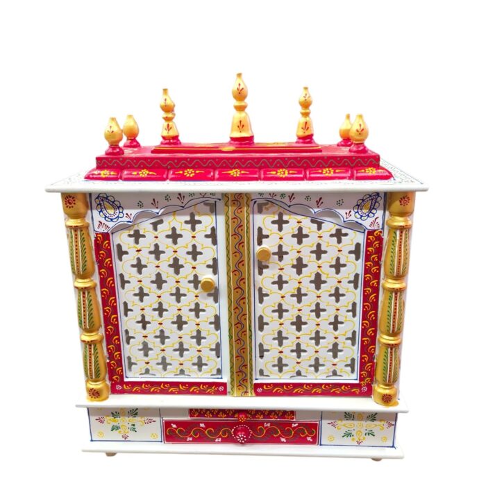 Wooden Mandir for Home | Red - Golden with Doors  - 24 in x 29 in x 12in - Image 7