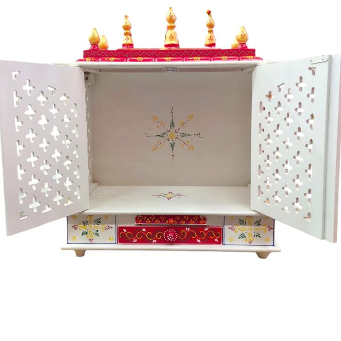 Wooden Mandir for Home | Red - Golden with Doors  - 24 in x 29 in x 12in - Image 3