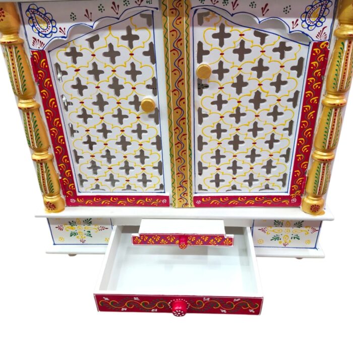 Wooden Mandir for Home | Red - Golden with Doors  - 24 in x 29 in x 12in - Image 5