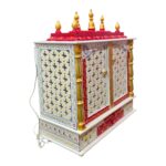 Wooden Mandir for Home | Red - Golden with Doors - 24 in x 29 in x 12in - Image 8