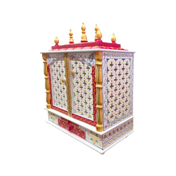 Wooden Mandir for Home | Red - Golden with Doors  - 24 in x 29 in x 12in - Image 6
