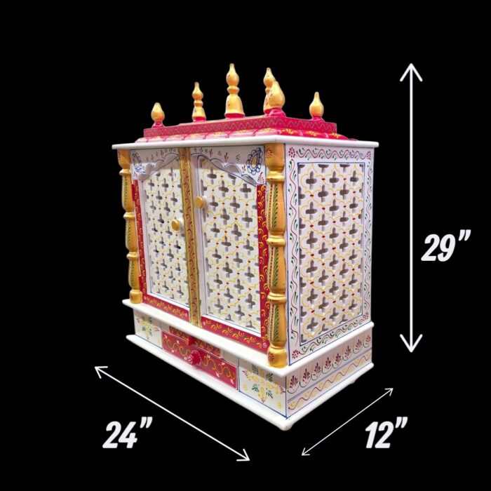 Wooden Mandir for Home | Red - Golden with Doors  - 24 in x 29 in x 12in - Image 9