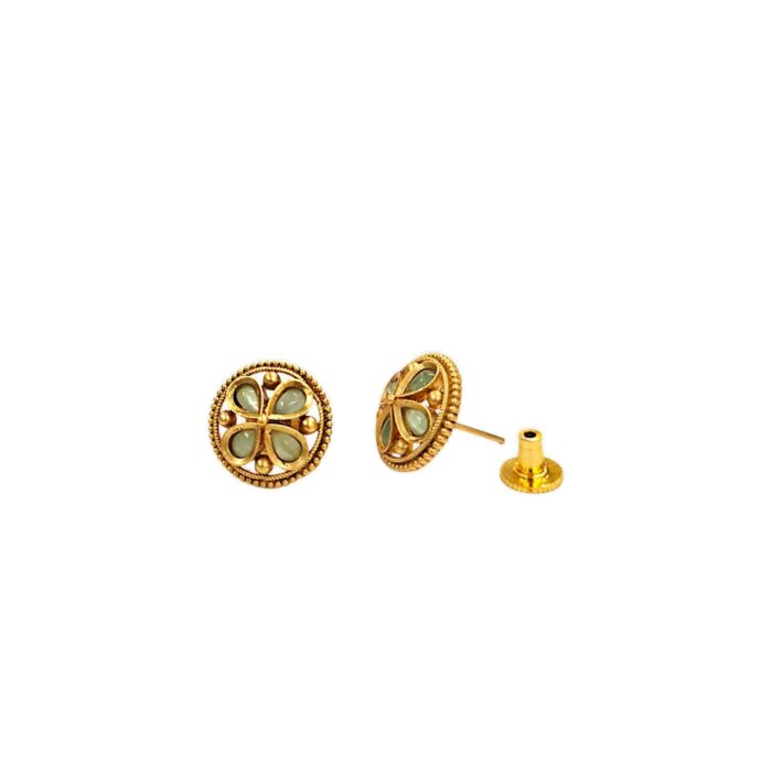 Rajkot Mint Floral Motif Gold Plated Studs - Image 5
