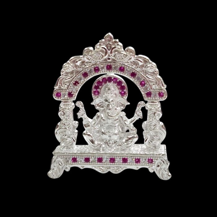 Pure Silver Lord Ganesha Idol with Ruby Accents - Image 5