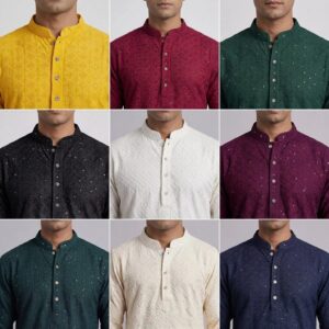 Party wear Cotton kurta with embroidery & sequin work - available in 9 Colors