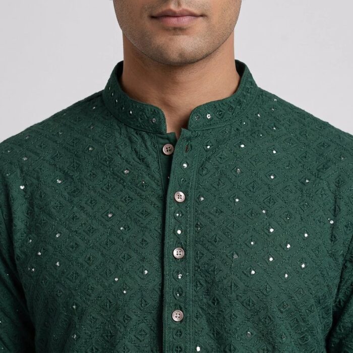 Green Party wear Kurta with embroidery and sequin work to shimmer your festive evenings