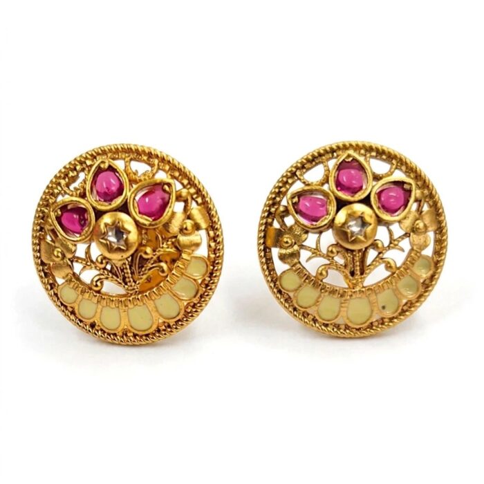 Rajkot Ruby & Diamond Gold-Plated Studs - Image 7