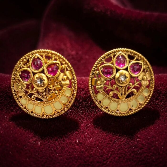Rajkot Ruby & Diamond Gold-Plated Studs - Image 6