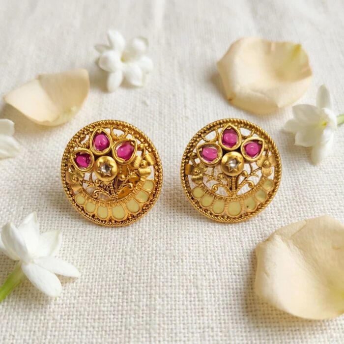 Rajkot Ruby & Diamond Gold-Plated Studs - Image 2