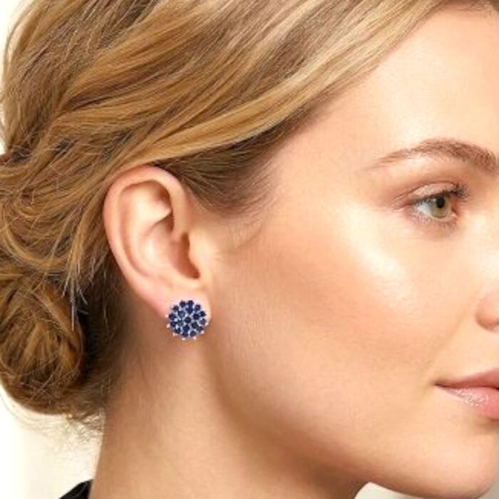 925 Sterling Silver Royal Blue Sapphire Cluster Studs - Image 3
