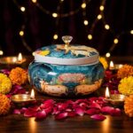 Decorative dry fruit jar with diyas and marigold | Diwali gift idea