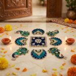 Peacock Metal Rangoli Set with Kundan stones