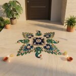 Decorative metal rangoli set for entryway, mantel, pooja room or festive table styling.