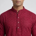 Red Party wear Kurta with embroidery and sequin work to shimmer your festive evenings