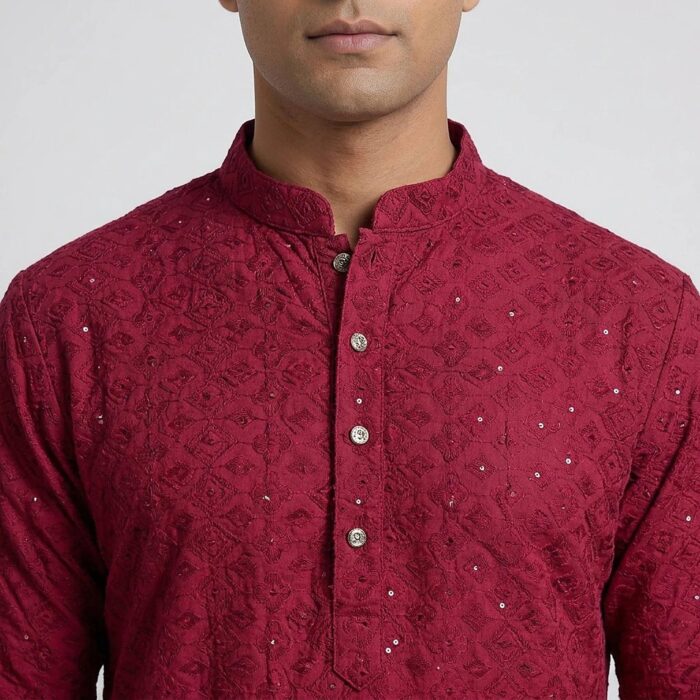Red Party wear Kurta with embroidery and sequin work to shimmer your festive evenings