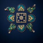 Peacock Metal Rangoli Set with Kundan stones - Image 2