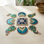 Peacock Metal Rangoli Set with Kundan stones - Image 3