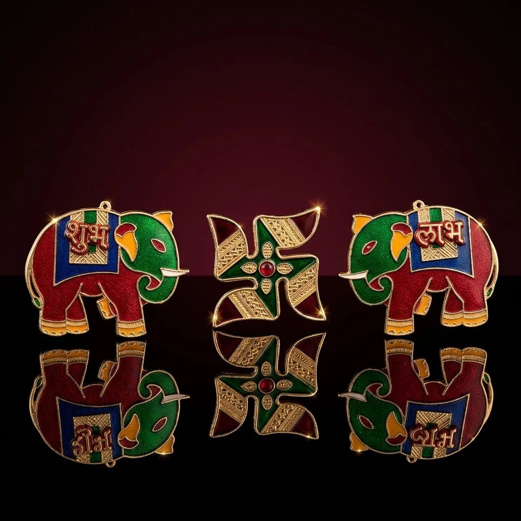 Elegant Shubh labh on Elephants Swastik with Shubh Labh on Elephants