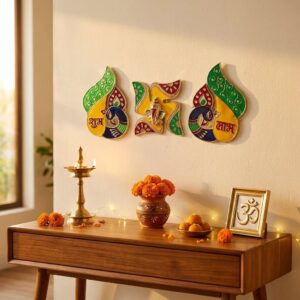 Colorful Shubh Labh on meena filled Peacocks with Ganesh and Swastik for your Diwali Decor