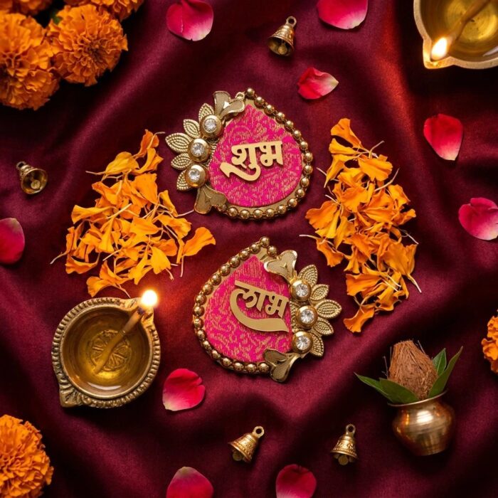 Shubh labh placed in Rangoli setting for Diwali Decor
