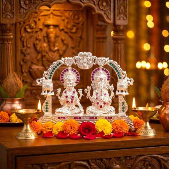 Pure Silver Goddess Lakshmi & Lord Ganesha Idol | Dazzle series - Image 6