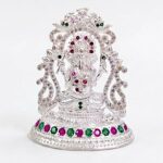 Solid Silver Ganesh Idol with colorful stone embellishments