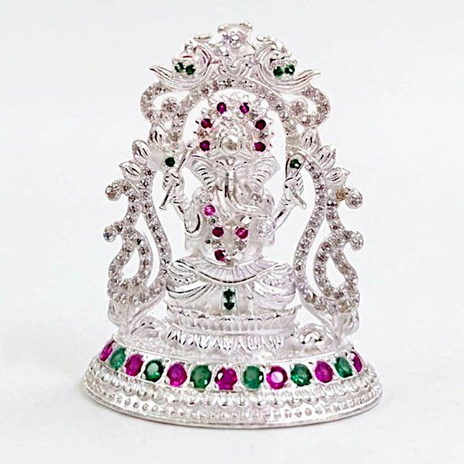 Silver Ganesh Idol Solid Silver Ganesh Idol with colorful stone embellishments