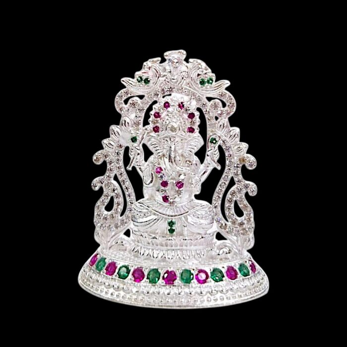 Small Solid Silver Ganesh Idol on a dark background