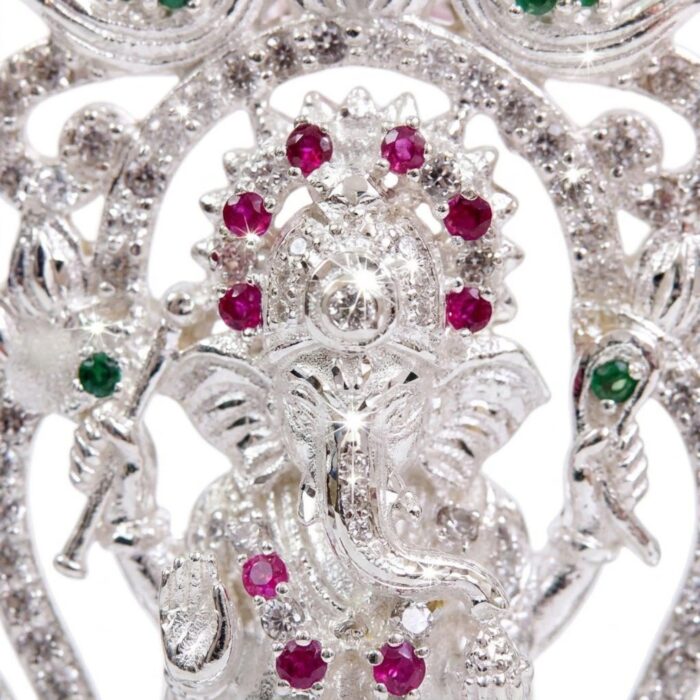 Close up of the silver Ganesh Idol