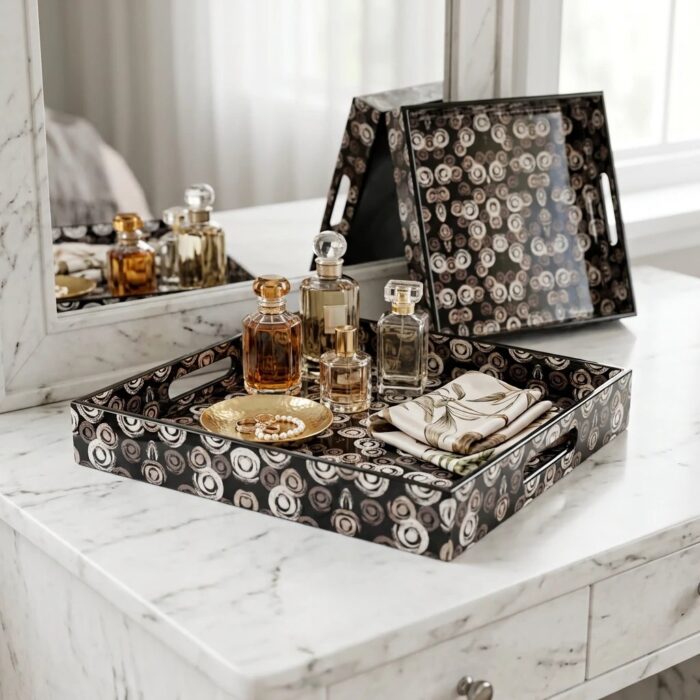 Black serving tray set of 2