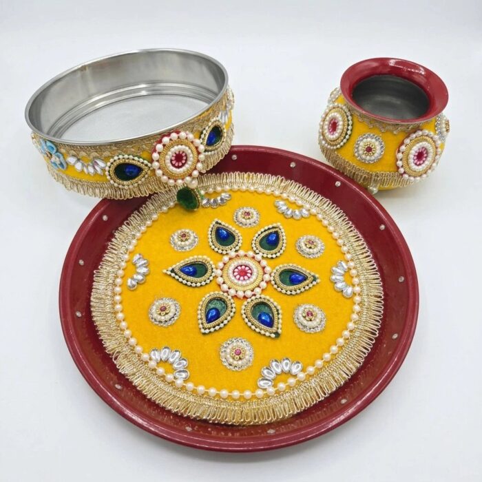 Decorated Karwa Chauth Thali Set with Lota & Channi - Image 8