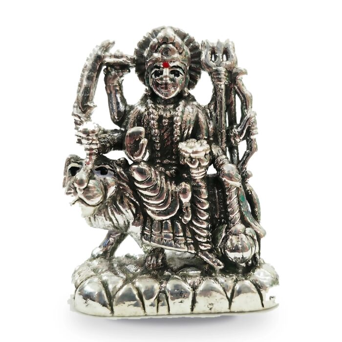 Close up of Pure Silver Ambe Maa Idol - Durga Murti