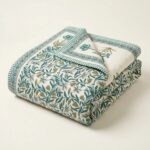 Reversible block printed Cotton quilt for King size bed